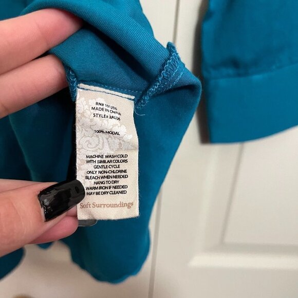 Soft Surroundings Womens Teal Button Up Modal Long Sleeve Allegretti Shirt Small - Picture 5 of 8